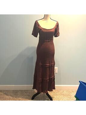 Max & Ash Dusty Plum Crinkle Midi Dress Tiered Boho Fairy Grunge Size L